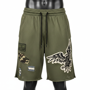 High quality 160 GSM polyester mesh <b>short</b> <b>men</b> olive green sports training <b>shorts</b> embroidery <b>patch</b> custom logo Mesh <b>men's</b> <b>shorts</b> - Product Image 4