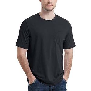 Chemises noires pour hommes, vêtements pour hommes, grande taille, qualité supérieure, coton et polyester, col rond avec poche, respirant, t-shirt pour hommes - Product Image 3