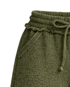 Manufacturer Olive Green Sherpa Fleece <b>Shorts</b> <b>Women</b> Cozy Soft Plush Lounge Wear Elastic Waist Drawstring Casual Winter Comfort - Product Image 4