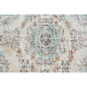 Tapis vintage, grand tapis turc de 4,4 x 9,2 pieds, tapis beige bleu à motifs floraux - Product Image 5