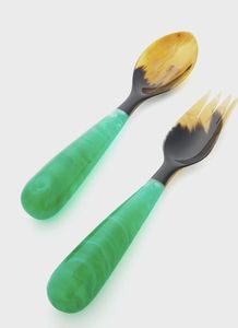 Ensemble de couverts de service pour salade en résine et corne faits à la main de qualité supérieure avec long manche, écologiques, compatibles lave-vaisselle, pour repas et fêtes modernes - Product Image 2