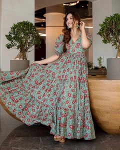 Indien main bloc coton robe écologique imprimé fleuri tenue de fête d'été pour les femmes Style Boho cadeau personnalisé naturel - Product Image 1