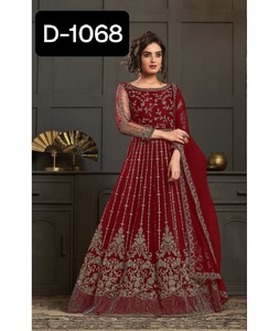 Nặng thêu và codding làm việc nặng bướm chất liệu lưới anarkali áo cưới và bên mặc váy với ưa thích dupatta - Product Image 1