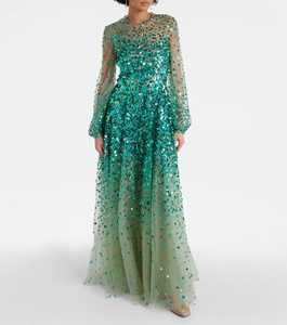 Vestido de noche largo con escote redondo y decoración de bordado antiestático para mujer, vestido de fiesta para mujer, ajuste Regular para damas de honor frontal - Product Image 4