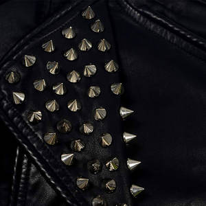 Elegante cuello vuelto cuero Moto Biker negro Punk chaqueta prendas de vestir exteriores mujeres cuero suave tachonado y picos Biker chaqueta abrigo - Product Image 4