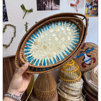 Nampan Sajian Rotan Tradisional Anyaman Tangan Premium, Keranjang Rotan Alami Dekoratif, Hadiah Pernikahan, Nampan Meja Multifungsi, Grosir