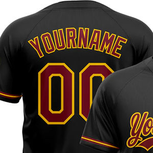 Bonne qualité taux de gros nouveauté Premium jaune noir couleur deux boutons respirant impression numérique polyester maillot de baseball - Product Image 5