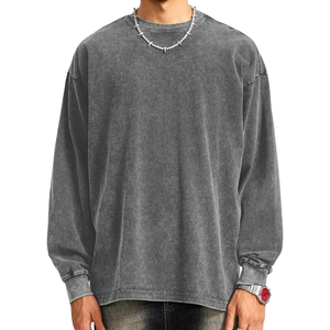 เสื้อสเวตเชิ้ตสำหรับผู้ชายผ้าฝ้ายกันหดคอกลมขนาดใหญ่ลายกรดซักได้100% มีสไตล์ตามสั่ง - Product Image 1