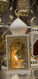 Farol de Ramadán de Oro Blanco Premium con Estrella Creciente, Luz LED Cálida, Tallado Intrincado, Elegante Decoración Festiva para el Hogar, Regalo - Product Image 2