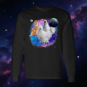 T-shirt à manches longues sur le thème de la galaxie, design promotionnel poulets dans l'espace - Product Image 3