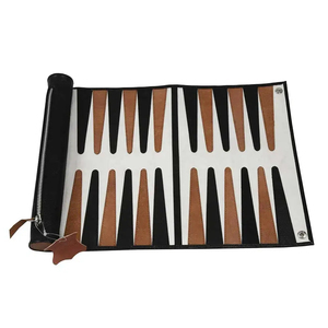 MORGANS INDUSTRIES Eco-Friendly Leather <b>Backgammon</b> Board Foldable with Brown and Black Triangles for Game Play Unisex Design - Product Image 1