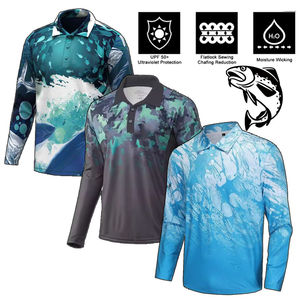 เสื้อตกปลาแขนยาวมีฮู้ดพิมพ์ซับลิเมชัน UPF 50แห้งเร็วป้องกัน UV สำหรับใส่ตกปลากลางแจ้งโพลีเอสเตอร์ - Product Image 2