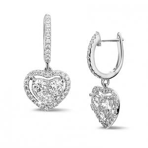 Boucles d'oreilles en diamants de laboratoire taille cœur, or blanc 18 carats, couleur D, clarté VS1 VS2, 4g, 3 carats, bijoux fantaisie, vente en gros, pierres précieuses romantiques, Vala Brothers - Product Image 3