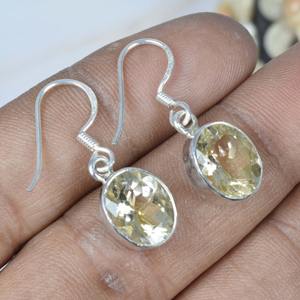925 Sterling Silver Handmade Fine Dangle <b>Earrings</b> Oval Shape Natural <b>Citrine</b> Faceted Gemstone Gold Wedding February Birthstone - Product Image 2
