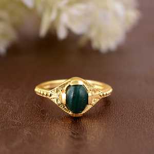 New Arrival Boho Malachite Gemstone <b>Ring</b> Dainty Brass Jewelry Women 18K Gold Plated Vintage <b>Statement</b> <b>Rings</b> Wholesale/OEM/ODM - Product Image 1