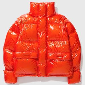 Chaqueta acolchada naranja con logotipo personalizado, abrigo de burbuja brillante Unisex, ropa de calle de invierno con cuello levantado de alta calidad, diseño OEM - Product Image 6