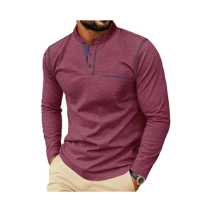 Breathable Men's Long Sleeve <b>Shirt</b> | Stylish <b>Mandarin</b> <b>Collar</b> Top with Buttons and Decorative Pocket - Product Image 5