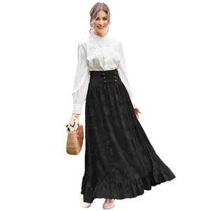 Scarlet Darkness Wholesale Women Renaissance Maxi Skirt High Waist Ruffled Hem Flared A-Line Medieval Long Maxi Skirts Women