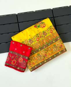 Pashmina Rajwadi en soie, tissage jacquard Meenakari, broderie positionnée, bordure florale tissée, avec pallu riche et blouse assortie - Product Image 5