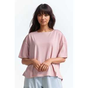 เสื้อยืดผู้หญิงทรงเข้ารูป สีชมพู ผ้าฝ้าย 100% ไซส์ XS-XL ระบายอากาศได้ดี รุ่นพื้นฐาน WM-KTP-SS24-011 ความยาวสั้น ผ้าถักย้อมสีพื้น - Product Image 6