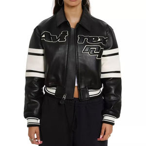 Chaqueta Bomber Corta de Cuero Vacuno de Alta Calidad para Mujer, Transpirable, con Cierre de Cremallera y Logotipo, Color Liso Teñido, para Otoño, de HTTC STORE - Product Image 3