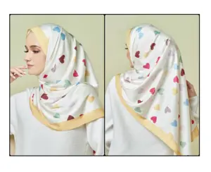 Custom OEM Mulit color Premium Party Wear Heart Shape Design Printed Women Scarf Hijab Stoles