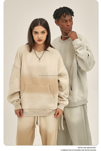 Sweat-shirt ample de haute qualité, poids lourd, 360 g/m², effet vieilli, uni, vintage, délavé à l'acide, col rond, sweat-shirts et survêtements pour hommes - Product Image 3