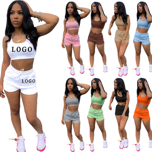 Womens White 2 <b>Piece</b> <b>Set</b> Crop Tank Top and Drawstring Shorts Casual Summer Matching Outfit for <b>Lounge</b> Gym or Streetwear - Product Image 2