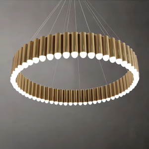 Lampe à LED ronde à intensité variable nordique moderne Lampes suspendues en acier en laiton pour lustre d'hôtel de salon contemporain - Product Image 1