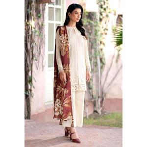 Ensemble Dhanak brodé 3 pièces JAZMIN avec châle en dentelle et pantalon à imprimé laine - BIC-3320-B - Product Image 5