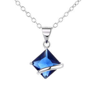 Collana in platino Amy e Annette con pendente in zaffiro o rubino, montatura geometrica a incastonatura, placcata in rodio, stile trendy - Product Image 1