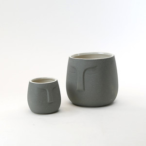 CFB9207GY - <b>Large</b> Grey Sand Glazed Moai Bowl - 6.5" - Product Image 1