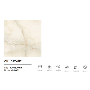 Elegancia Atemporal se Une al Diseño Moderno, Azulejos de Porcelana Pulida Antik Ivory de 60x60cm, Antideslizantes para Paredes Interiores y Uso Escolar - Product Image 3