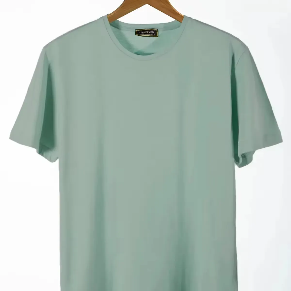 Camiseta de algodão verde em branco para homens, camiseta de algodão grande personalizada com gola redonda casual de algodão pesado