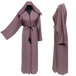 Venta al por mayor personalizado Abaya Turquía ropa islámica de lujo con estilo Petite Abaya mujeres musulmanas vestido Dubai volante mangas satén Abaya - Product Image 1