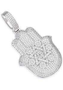 Colgante de Mano de Hamsa con Piedras de Moissanita con Claridad VVS, Chapado en Oro de 14K y Rodio, Estilo Religioso para Regalos - Product Image 5