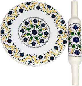 Brown Wooden Chakla Belan <b>Set</b> with Floral Print-Eco-Friendly <b>Microwave</b> Safe Rolling Pins & Pastry Boards - Product Image 5