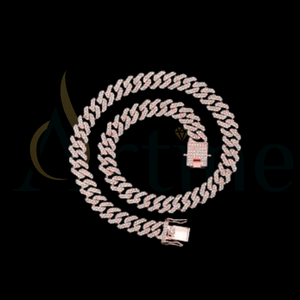 14kt Rose Gold Lab Grown Round Brilliant and baguette Cut Vvs Clarity Diamond <b>Iced</b> <b>Out</b> Cuban <b>Chain</b> in Hip Hop Style - Product Image 1