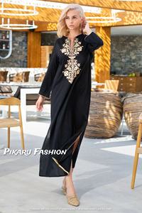 Robe longue de soirée Sexy pour femmes, manches longues brodées, fente latérale, style décontracté - Product Image 3