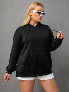 Sweat-shirt à capuche noir surdimensionné de qualité supérieure pour femmes - Pull unisexe streetwear d'hiver avec poche kangourou sur le devant, lourd et confortable - Product Image 2
