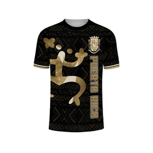 Maillot de football de Porto Rico avec motif tribal Tano noir et or, nom et numéro personnalisés - Product Image 2