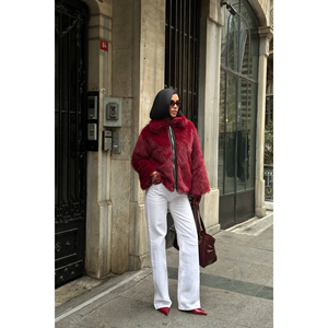 Abrigo de Piel Sintética Color Burdeos para Mujer KISA KRK - Product Image 1