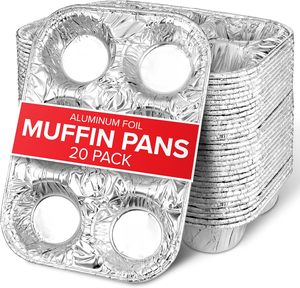 Stockez votre maison 20 moules à muffins en aluminium jetables 6 tasses casseroles en aluminium récipient recyclable de qualité alimentaire couvercle en plastique pour la cuisson - Product Image 1