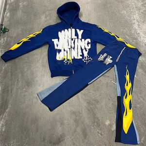 Conjuntos de pantalones de chándal de peso pesado con logotipo personalizado de algodón 100%, sudadera recortada con estampado de pantalla y Sudadera con capucha, chándal, chándal - Product Image 5