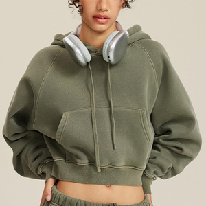 เสื้อฮู้ดสีทึบสำหรับผู้หญิงเสื้อครอปแบบมีฮู้ดสำหรับผู้หญิงวัสดุแบรนด์ราคาไม่แพงเป็นมิตรต่อสิ่งแวดล้อม - Product Image 1