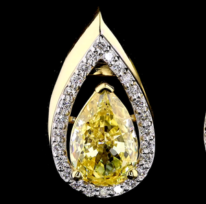 14K Gold Designer Lab Grown Diamond <b>Earrings</b> with Pear-Cut and Pave <b>Halo</b> - Product Image 3