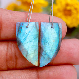 Aretes de Labradorita Natural DHORGEMS, Color Azul Cambiante, Forma Elegante, Facetados, Perforados de Frente a Trasera - Product Image 1