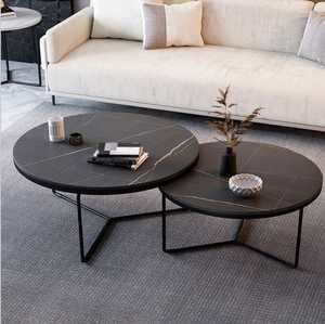 Juego de Mesa de Comedor Redonda de Mármol Negro Martino de Estilo Francés Moderno con Patas Cruzadas de Metal, Plegable, para Hoteles y Oficinas - Product Image 6