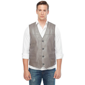 Chaleco de Motocicleta de Invierno para Hombre de Alta Calidad, de Cuero Genuino con Botones, Bordado 3D, Tejido de Poliéster, Cuello en V Largo, Patrón a Cuadros - Product Image 1