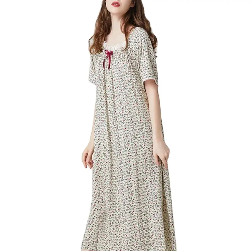 Frauen Nachthemd Baumwolle Kurzarm Dot Nachtwäsche Damen Pyjamas Home Kleidung Dressing Kleid Plus Size Nachthemd